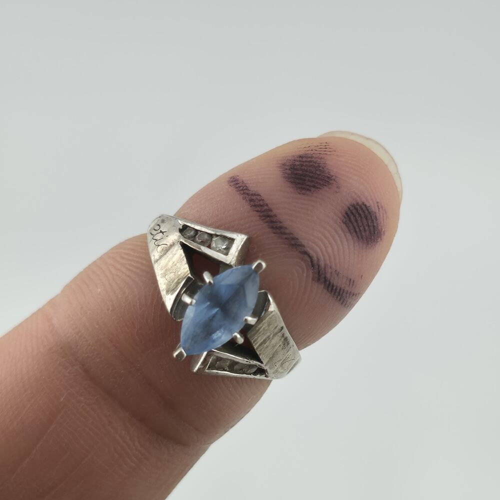 ELT Sterling Silver Blue Marquise Stone Ring Art Deco Style Size 6.25 Vintage